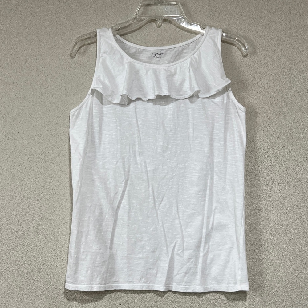 LOFT Classic White Ruffle Tank Top
